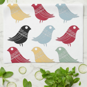 Paño De Cocina Aves abstractas retro a mediados del siglo moderno