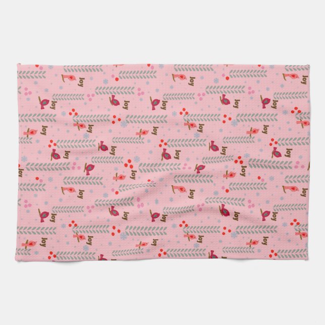 Paño De Cocina Aves alegres Navidades - rosa (Horizontal)