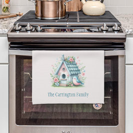 Paño De Cocina Aves azules y rosas dulces personalizadas