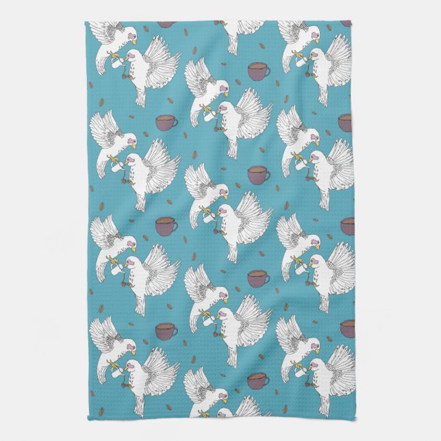 Paño De Cocina Aves bebiendo café (Vertical)