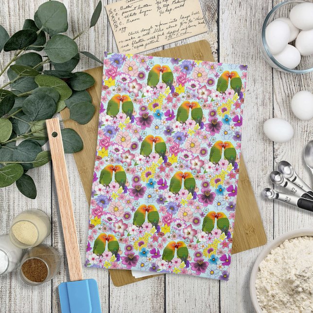 Paño De Cocina Aves de amor Flores tropicales (Subido por el creador)