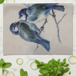 Paño De Cocina Aves de color gris azul vintage