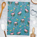 Paño De Cocina Aves de flamenco patrón de helados de deco de 20 a<br><div class="desc">Este elegante diseño de estilo flamingo con motivos de pájaros flamencos está hecho en un estilo Art Deco retro de los años 20. Los flamencos rosas brillantes descansan sobre un fondo que incluye frondas de helecho en colores llamativos y formas geométricas rectangulares en tonos dorados, todo ello sobre un fondo...</div>