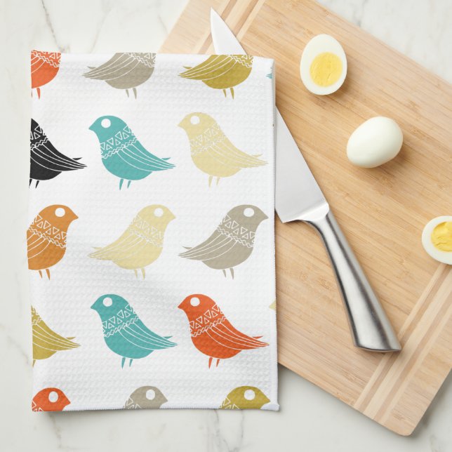 Paño De Cocina Aves de mediados del siglo Moderno Retro Brillante (Doblado Cuarto)