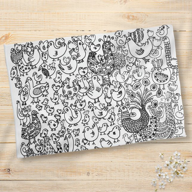 Paño De Cocina Aves divertidas modernas Patrón blanco y negro (Modern Fun Birds Black and White Pattern Kitchen Towel)