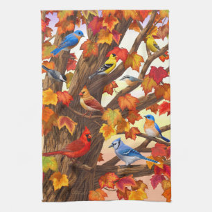 Paño De Cocina Aves en el árbol de arce de otoño
