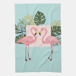 Paño De Cocina Aves Flamingo Con Hojas Hojas de palma de Flamin