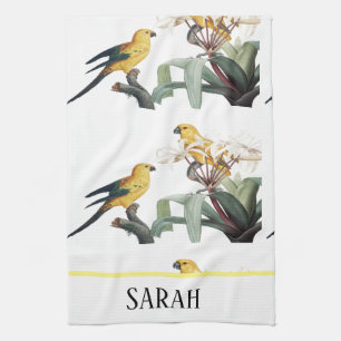 Paño De Cocina Aves florales acuáticas modernas monogramadas