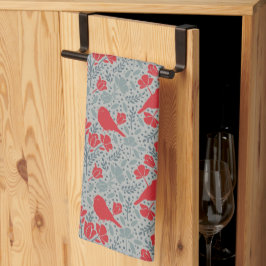 Paño De Cocina Aves Florales Azules y Rojas Ditzy