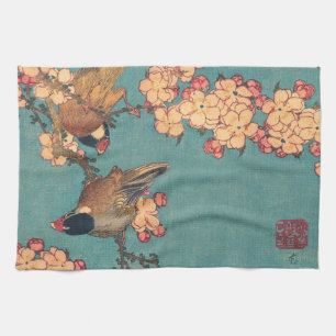 Paño De Cocina Aves flores Hokusai Arte Japonés