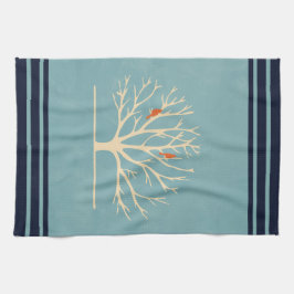 Paño De Cocina Aves Naranjas modernas en un gran Ilustracion arbo