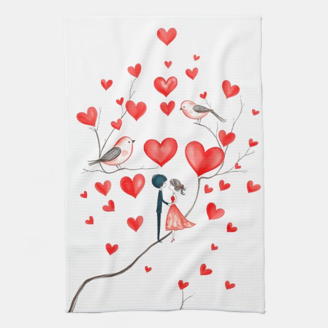 Paño De Cocina Aves para El día de San Valentín (Vertical)