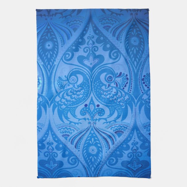 Paño De Cocina Aves pavos reales orientales azules (Vertical)