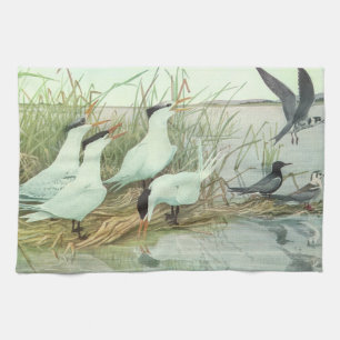 Paño De Cocina Aves playeras vintage en una marisma de Louis Fuer