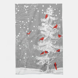 Paño De Cocina Aves rojas, Navidades blancos
