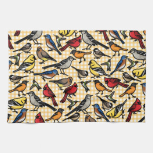 Paño De Cocina Aves traseras en el Gingham Amarillo