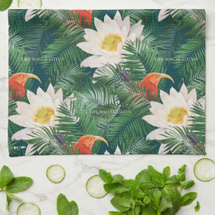 Paño De Cocina Aves tropicales del Lotus blanco y patrón de Lotus