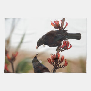 Paño De Cocina Aves tui en el lino de Nueva Zelanda