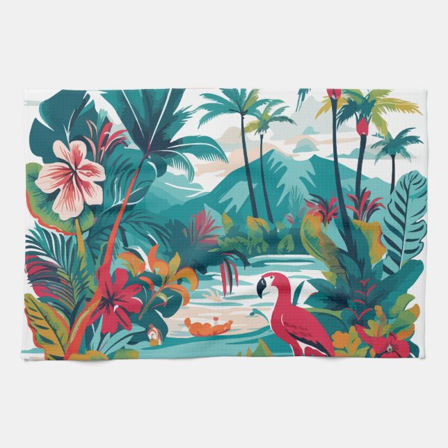 Paño De Cocina Aves Vegetación Tropical (Horizontal)