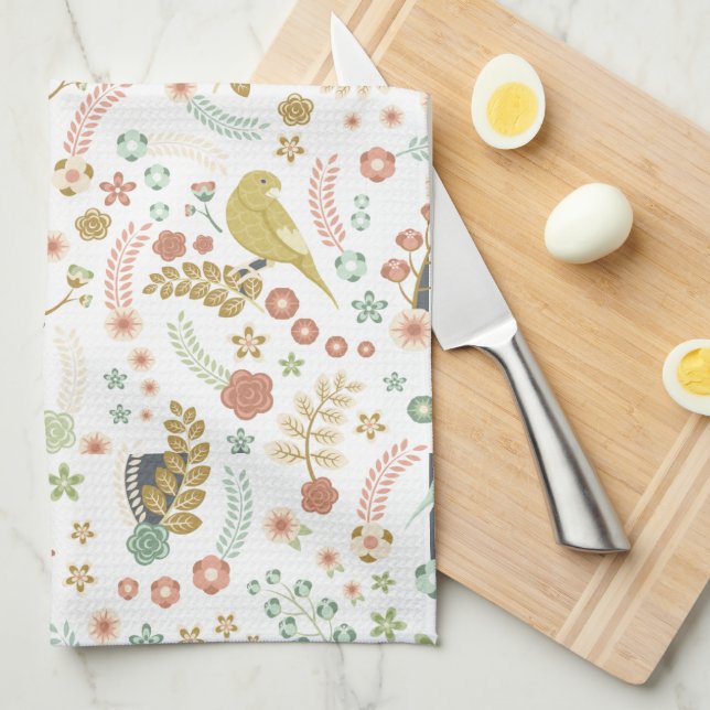 Paño De Cocina Aves y ramas de Shabby White (Doblado Cuarto)