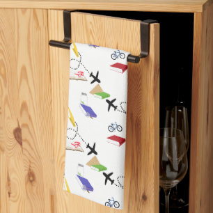 Paño De Cocina Avión Bicicletas Libros Rojo Amarillo Azul Viaje
