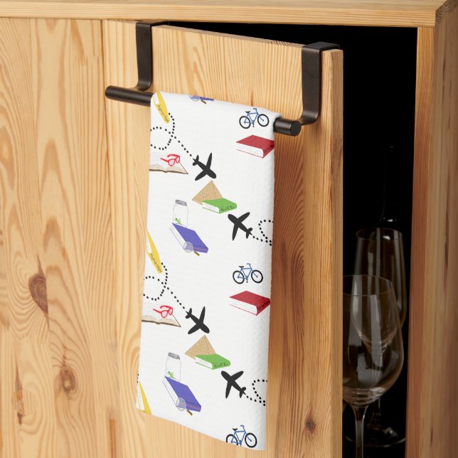 Paño De Cocina Avión Bicicletas Libros Rojo Amarillo Azul Viaje (Pliegue de tercios)