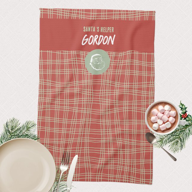 Paño De Cocina Ayudante de Santa Cruz Roja y Verde Alegre (Santa´s Helper 🎅🏻 Modern Minimalist Red Green Kitchen Towel ©Susanne Sachers - Sunny Mind Design )