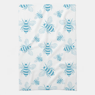 Paño De Cocina Azul Botánico Abeja Vintage (1)