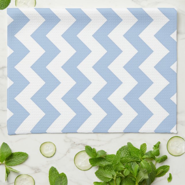 Paño De Cocina Azul Claro y Zigzag Blanco (Doblado)
