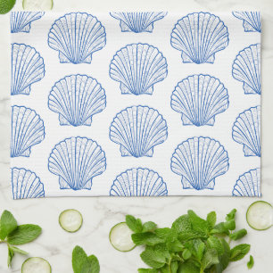 Paño De Cocina Azul costero y concha de vieira blanca