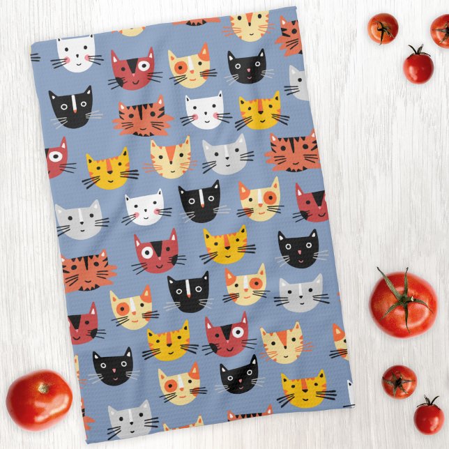 Paño De Cocina Azul de gato gatito (Cute kitty cat kitchen towel)