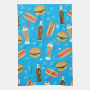 Paño De Cocina Azul de Junk Food de la fuente de soda de los