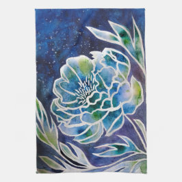 Paño De Cocina Azul de la Marina de Dahlia Verde azulada color de