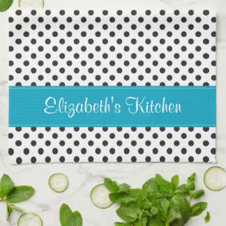 Paño De Cocina Azul de punto de polka blanco negro personalizado