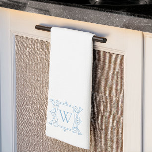 Paño De Cocina Azul delft   Monograma de marco de cosecha de cose