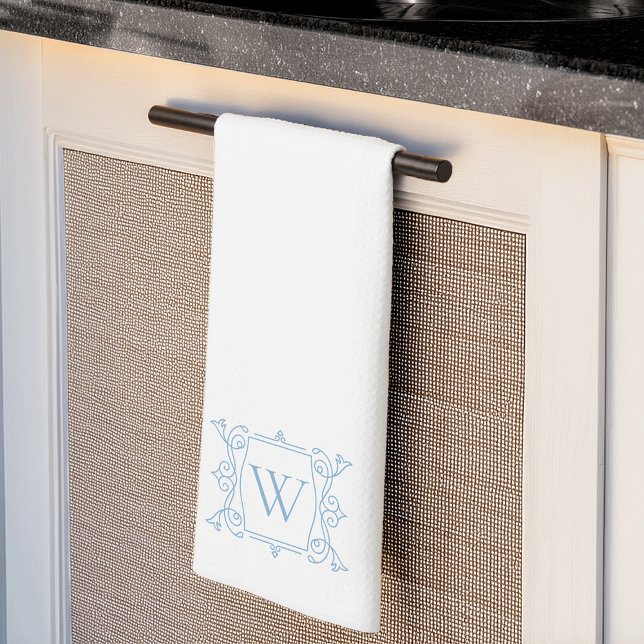 Paño De Cocina Azul delft | Monograma de marco de cosecha de cose (Subido por el creador)