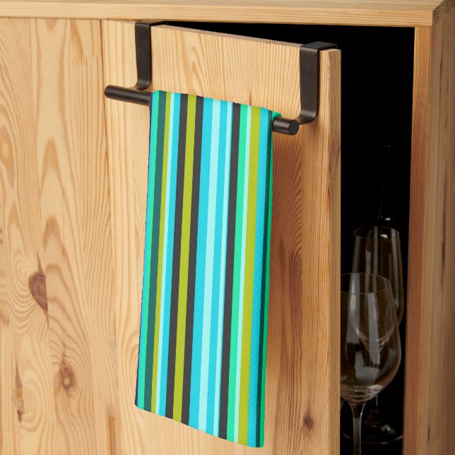 Paño De Cocina Azul Estriado Colorido  (Pliegue de tercios)