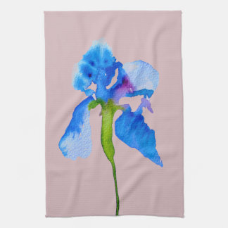 Paño De Cocina Azul Iris arte moderno de acuarela floral
