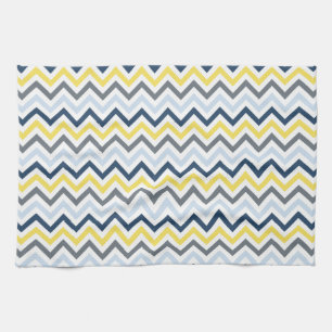 Paño De Cocina Azul marino, azul claro, amarillo y chevron gris