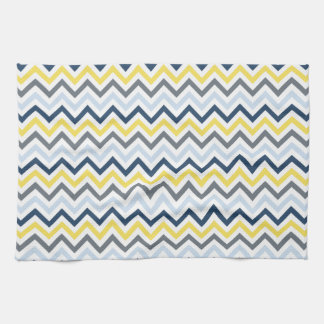 Paño De Cocina Azul marino, azul claro, amarillo y chevron gris