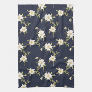 Paño De Cocina Azul Marino Blanco Floral