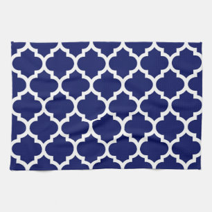 Paño De Cocina Azul Marino Blanco Patrón Marroquí de Cuatro Hojas