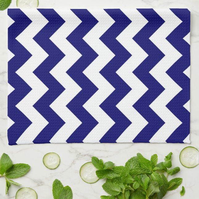 Paño De Cocina Azul marino y zigzag blanco (Doblado)