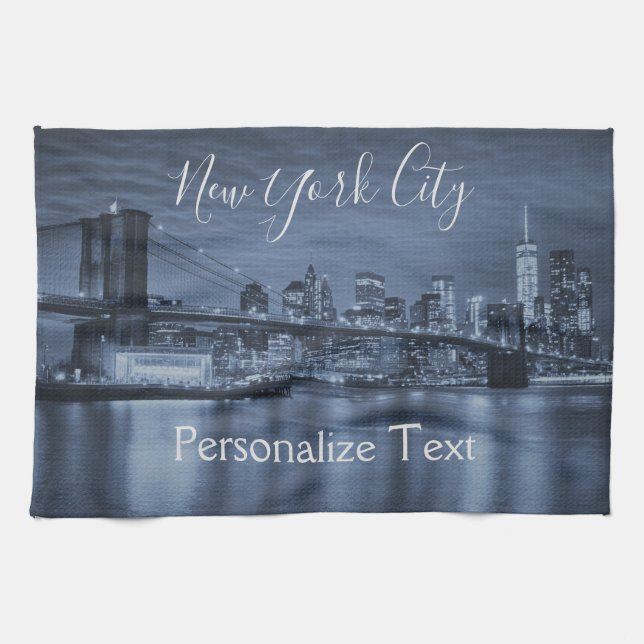 Paño De Cocina Azul NYC Skyline Personalizado
