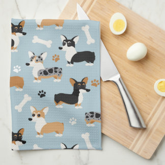 Paño De Cocina Azul patrón Corgi