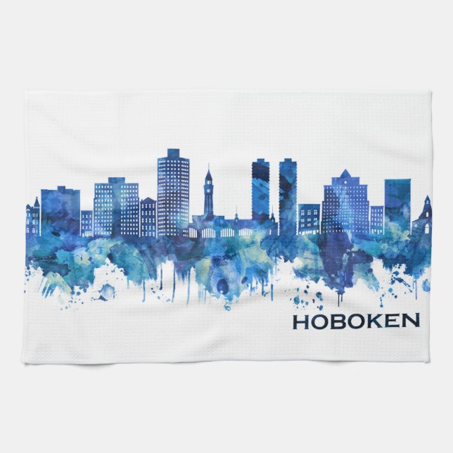 Paño De Cocina Azul Skyline de Hoboken Nueva Jersey (Horizontal)