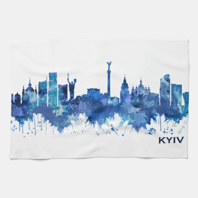 Paño De Cocina Azul Skyline de Kiev Ucrania (Horizontal)