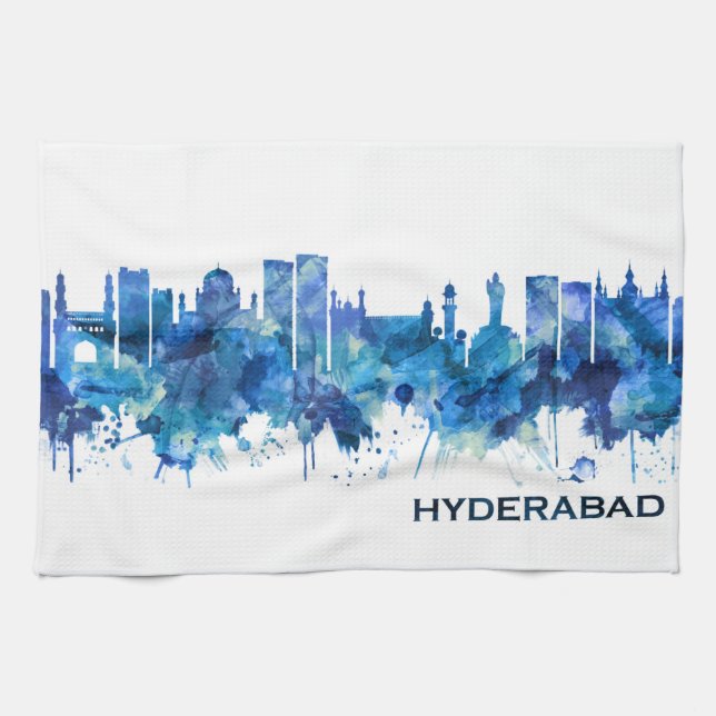 Paño De Cocina Azul Skyline Telangana de Hyderabad (Horizontal)