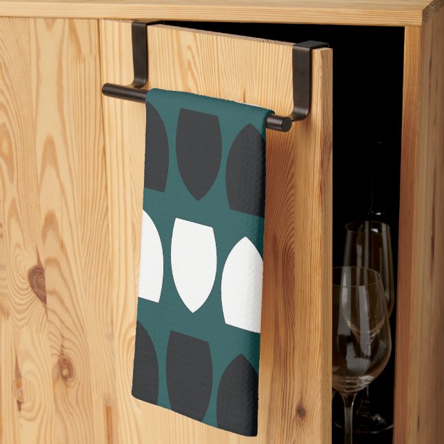 Paño De Cocina Azul Teal Moderno Blanco Negro Geométrico (Pliegue de tercios)