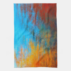 Paño De Cocina Azul turquesa, naranja y rojo abstracto